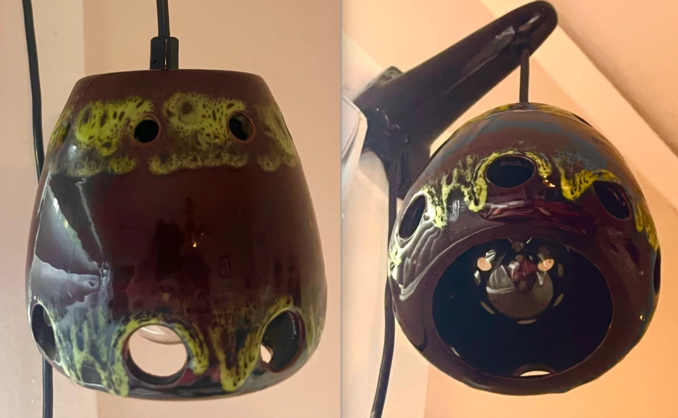 Ceramic Handmade Sconce Light - Brown & Green hand-painted - Easy to Hang  - Image 1 of 4