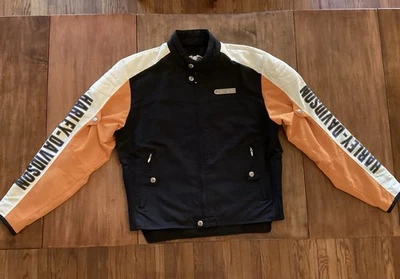 Chaqueta de montar impermeable grande negra y naranja Harley Davidson para mujer de colección Foto 1 de 4