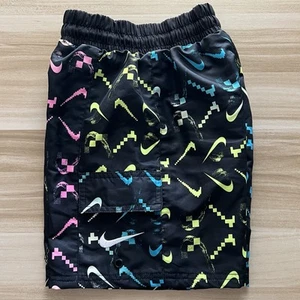 Boys Nike Swim Trunks Shorts Medium M Black Neon Swoosh Ombre Lap Volley EUC - Picture 1 of 13