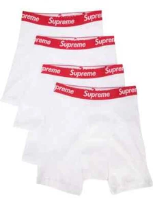 AUTHENTIC Supreme Hanes Tagless Mens 4 Boxer Briefs Pack 100% Cotton WHITE NEW L - Picture 1 of 3