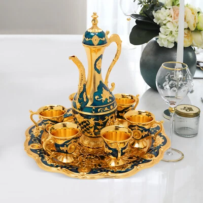 Vintage Turkish Tea Set, Luxury Turkish Coffee Set with Pot and 6 Cups for Home - Image 1 of 4