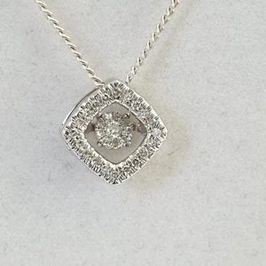 14ct 585 White Gold Dancing Diamond Pendant with Sterling Adjustable 45cm Chain - Picture 1 of 24