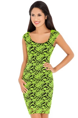 City Goddess Women's Cap Sleeve Bodycon Lime Lace Midi Dress  Size UK 8, 10, 12 - Image 1 of 3