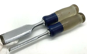Craftsman PROFESSIONAL Wood Chisel Tool Lot Set Beveled Butt Blue Clear VTG - Picture 1 of 4