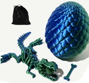 3D-gedrucktes T-Rex Dinosaurier Skelett mit Ei und Tasche, beweglich, dunkelgrün - Bild 1 von 12