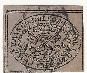 1852 Antichi Stati (Pontificio) - 1/2 baj. grigio lilla usato Sassone 1c