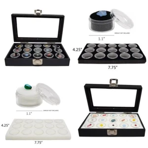 Novel Box Glass Top Black Leatherette Jewelry Display Case, 15 Jar Insert Tray - Picture 1 of 21