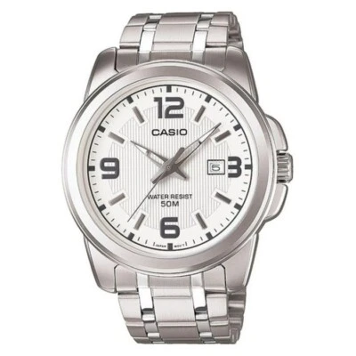 Orologio Casio MTP-1384D-7AV Cassa e Bracciale Acciaio fondo Bianco con Datario - Immagine 1 di 4