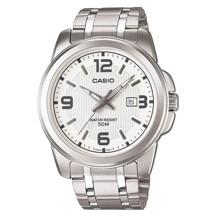 Orologio Casio MTP-1384D-7AV Cassa e Bracciale Acciaio fondo Bianco con Datario - Immagine 1 di 4