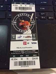 Talón de boleto 2016 Gigantes de San Francisco vs Dodgers 30/09 Madison Bumgarner victoria #100 - Imagen 1 de 1