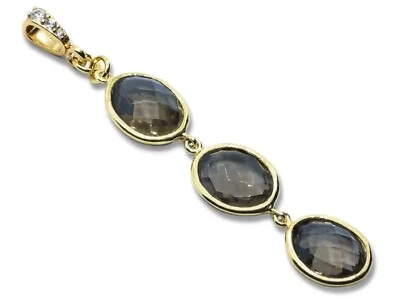 echter Rauchquarz Ketten-Anhänger 925 Sterling-Silber Gold Vergoldet Edelsteine - Bild 1 von 4