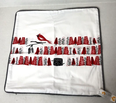 Decorative Handmade Pillow Cover 17"x 17" Red / Black / White Scandinavian Bird - Image 1 of 4