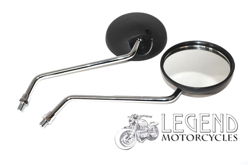 Yamaha 10mm Mirrors Chrome Black Pair XS250 XS360 XS400 XS500 XS650 XS750 W1-06 - Image 1 of 1