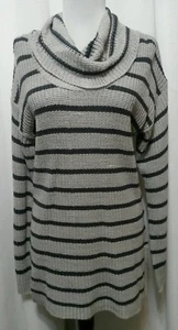Allison Brittany SZ XL Sweater Tunic Gray Stripe Cowl Neck Side Slits NWOT 1086 - Picture 1 of 12