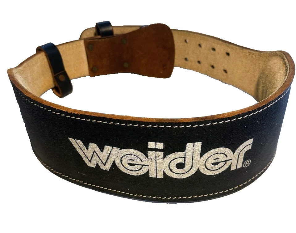 "Cinturón de levantamiento de pesas de cuero Weider XL 43"" largo negro cinturón de gimnasio cintura inferior espalda" Foto 1 de 4