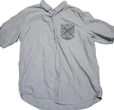 Retrofit Shirt Mens XL Gray Solid Short Sleeve Button Up Flip Cuff Handmade - Image 1 of 4