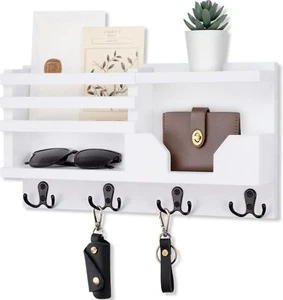 Mail and Key Holder for Wall – Decorative 15.9” x 8.7” x 3.2” Entryway White - Picture 1 of 8