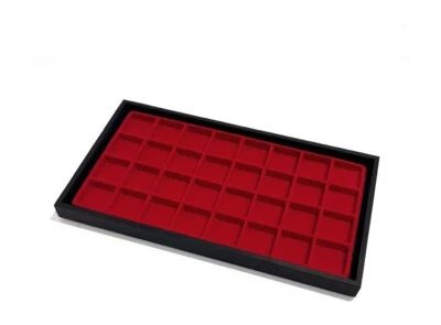 Black Stained Wood Coins Relic Jewelry Red 32 Space Liner Display Stackable Tray - Image 1 of 4