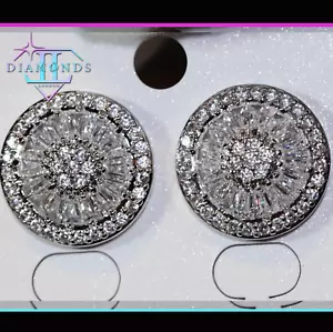 Womens Baguette Ear Studs, Silver Diamond Ear Studs, Simulated Diamond Ear Studs - Picture 1 of 7