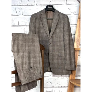 Hugo Boss 2-Piece Suit Wool Checkered Beige Brown Size US38R/EU48 - Picture 1 of 16