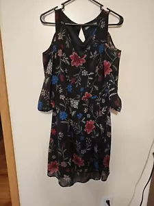 Signature Collection schwarzes Blumenmusterkleid Frau ausgeschnittene Schulter Medium - Bild 1 von 7