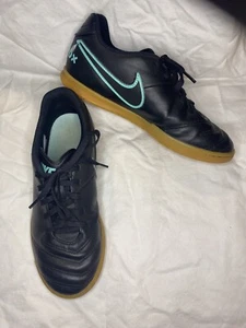 Nike Indoor Soccer Shoes Tiempo X Rio III 819196-004 Sz Y5.5 Black Turquoise - Picture 1 of 10