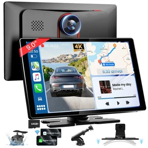 9'' HD Portable Carplay Screen for Car with 4K Dash Cam & 1080P Backup Camera... - Picture 1 of 9