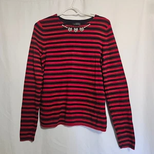 Preppycore Jeweled Neck Party Long Sleeved Preppy Holiday Chic Classic Top - Picture 1 of 6