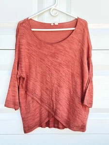Anthropologie MOTH Sweater Womens Sz M Cross Front Light Orange Knit Terracotta - Picture 1 of 11