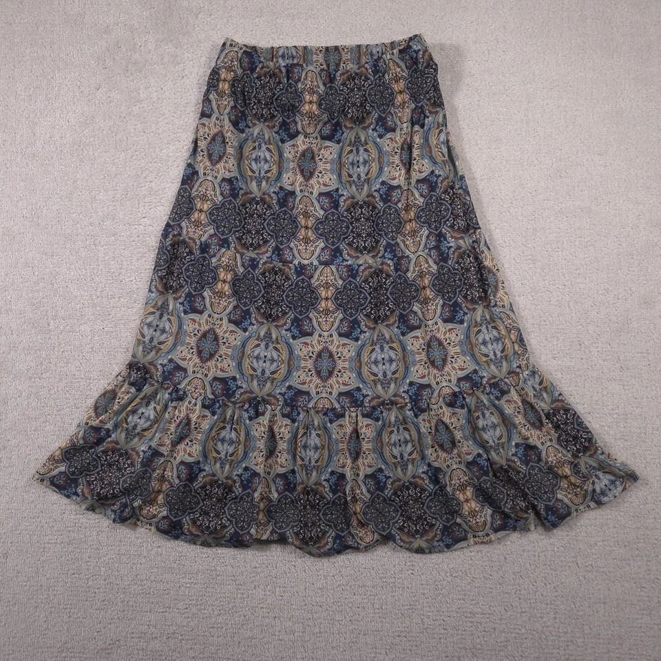 Christopher & Banks Skirt Womens Petite Medium Blue Boho Print Ruffle Hem Lined - Image 1 of 4