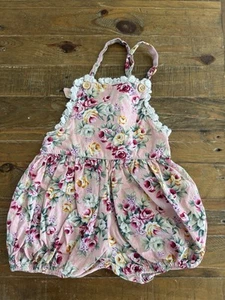 Baby Girl Lace Floral Cotton Romper Vintage Look ~ Size Approx 12-18 Months EUC - Picture 1 of 5