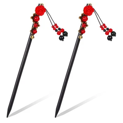 2 Pack Japanese Chinese Hair Stick Retro Wooden Hairpins for Long Hair - Image 1 of 4
