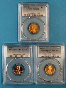 3-Coins 1c/1c/1c PCGS PR68 RD 1972S/1974S/1979S - Picture 1 of 7
