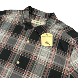 Camicia Tommy Bahama misto cotone seta uomo XL quadri manica corta nuova con etichette - Foto 1 di 10