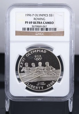 Certified 1996-P Silver $1 NGC PF69 Ultra Cameo Olympics Rowing - Image 1 of 4