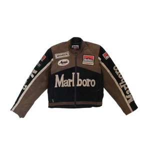 Marlboro Men's Black Suede Motorbike Jacket Genuine Cowhide Leather Biker Jacket - Picture 1 of 6