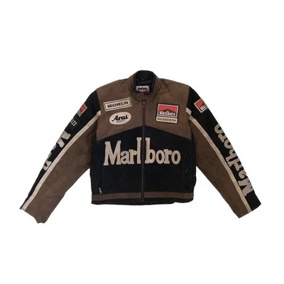 Marlboro Men's Black Suede Motorbike Jacket Genuine Cowhide Leather Biker Jacket - Image 1 of 4