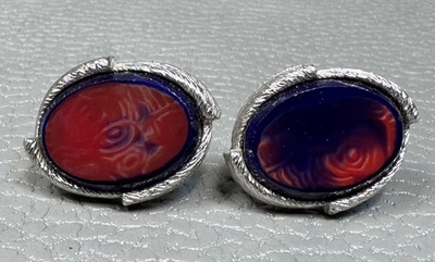 Gemelos chapados en oro blanco ágata remolino rojo vintage Foto 1 de 3