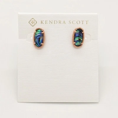 Nuevos aretes Kendra Scott Ellie de oro rosa con carcasa de abulón Foto 1 de 2