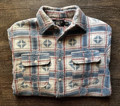 Camisa de Trabajo RRL Doble RL Ralph Lauren Inspirada en los Años 50 Jacquard Cepillado Suroeste Foto 1 de 4