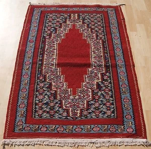 HOME DECORATIVE RED KURDISH KILIM RUG HAND WOVEN RECTANGLE WOOL AREA RUGS 3X4ft - Picture 1 of 3