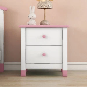 Wooden Nightstand Two Drawers Kids,End Table Bedroom,White+Pink(Old SKU: WF29796 - Picture 1 of 13