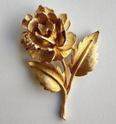 Gold Tone Metal Dimensional Textured Rose Flower Brooch Pin Vintage 