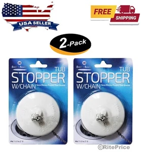 Bath Tub Drain Stopper with Chain Rubber Material, White Color (2 Pack) - New - Picture 1 of 4