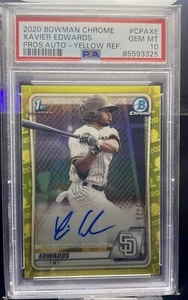 ๐ฅ Xavier Edwards 1st Bowman Chrome Auto PSA 10 2020 Yellow Refractor 22/75 ๐ฅ - Picture 1 of 2