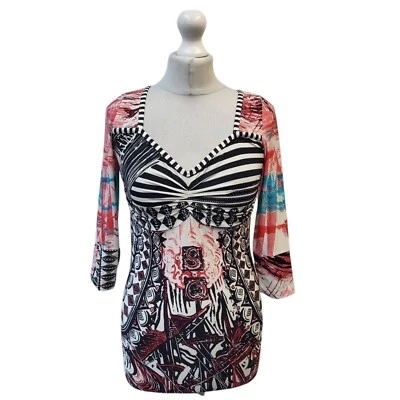 Save The Queen винтажный Y2K верхний разноцветный 3/4 рукав Топ размер M новый с этикетками - Изображение 1 из 4