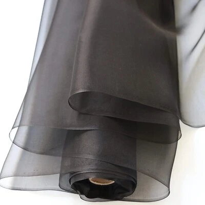 39 Inch X 45 Inch Black Shaped Mulberry Silk Organza Fabric Gauze Wedding - Image 1 of 4