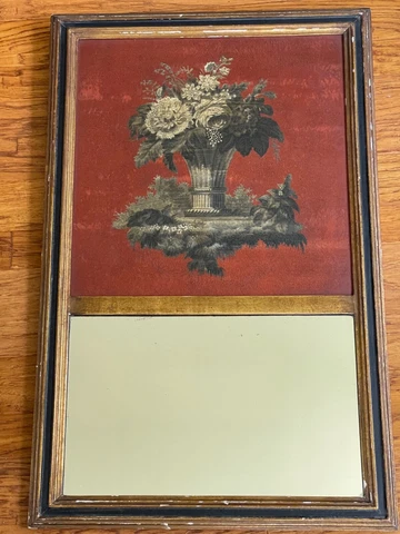 Vintage 1940's Federal Style Painted Mirror Floral Basket Motif 29” by 18” Cover
