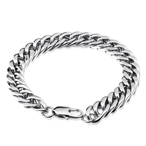 Bracciale Uomo 8mm Acciaio Inox Placcato Argento Miami Cuban Link - Foto 1 di 8