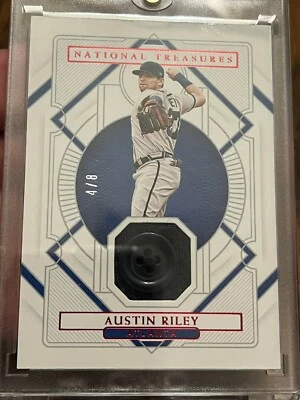 AUSTIN RILEY 2021 NATIONAL TREASURES ATLANTA BRAVES CHAMP WORN JERSEY BUTTON 4/8 - Image 1 of 2
